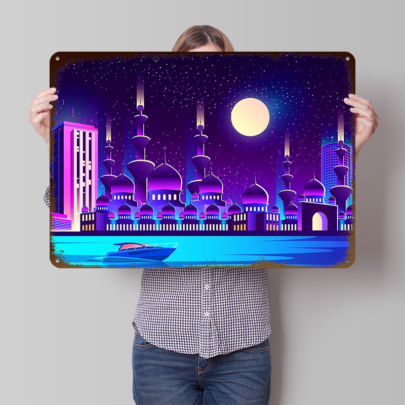 Home Office Dubai - Synthwave Neon City Dubai Metal Poster