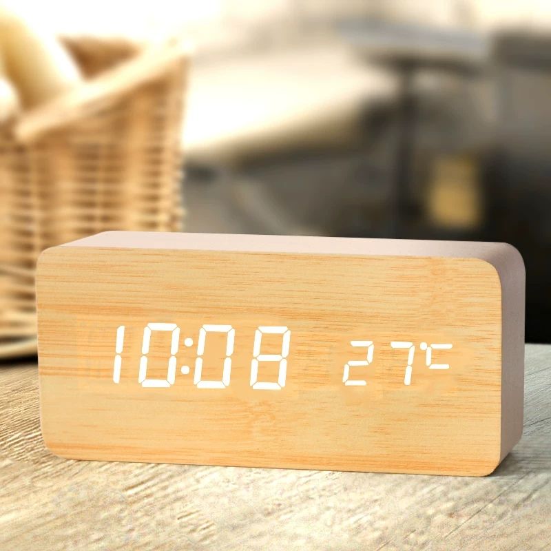 Led Desk Clock - Wooden Digital Alarm Clock, LED Alarm