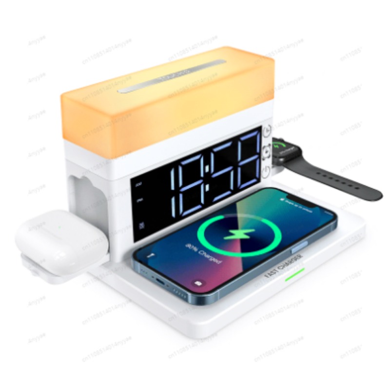 Led Desk Clock - 6-in-1 Wireless Charging Desk Lamp -